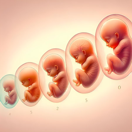 Human fetus in womb. Spermatozoons. 3d renderの素材