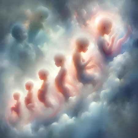Group of people in the clouds. 3D illustration. Abstract background.の素材