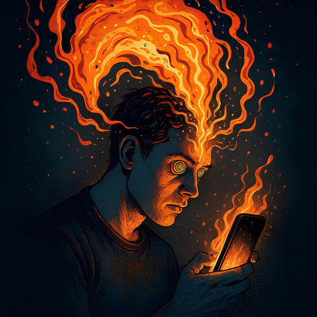 Man with a mobile phone in his hand. The concept of the Internet addiction.の素材