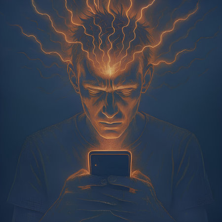 Man with a mobile phone in his hands. The concept of internet addiction.の素材
