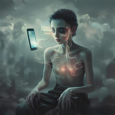 3d rendering of a futuristic woman with a smartphone in her handの素材