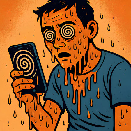 Zombie man with mobile phone. Vector illustration in retro style.の素材