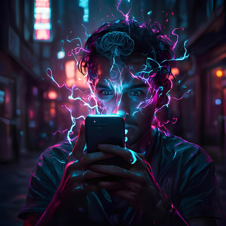 Portrait of a young man using a mobile phone in the city.の素材