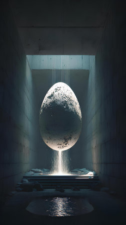 3d illustration of an egg in the middle of a tunnel.の素材
