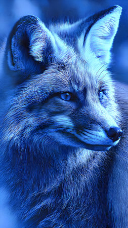 Portrait of a fox in blue tones. Close-up.の素材