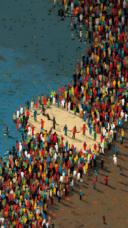 Indian people crowd at the beach, 3d rendering. Computer digital drawing.の素材