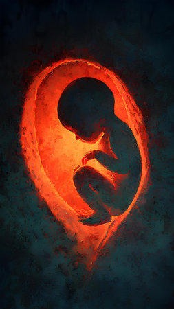 Silhouette of a fetus in a womb, 3D renderingの素材
