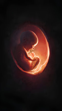 Fetus in the womb, 3D rendering. Computer digital drawing.の素材