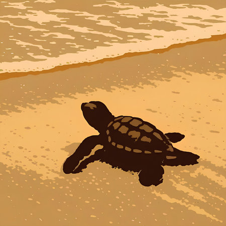 Turtle on the beach. Vector illustration of a sea turtle.の素材