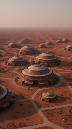 3d rendering of an Israeli desert landscape with yurtsの素材