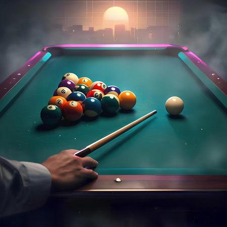 Billiard balls on green billiard table. Billiard game conceptの素材