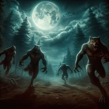 Monster attack in the forest. 3D render. Halloween background.の素材