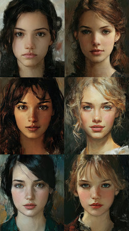 Collage of portraits of a beautiful girl with different hairstyles.の素材