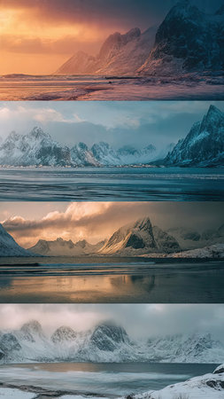 Collage of winter landscape in Lofoten islands, Norwayの素材
