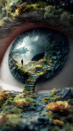 3d illustration of an alien planet with a man standing in the middleの素材