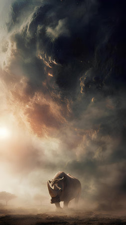 Rhinoceros in the dark. Elements of this image furnished by NASAの素材