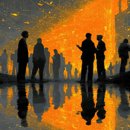 Silhouettes of business people walking in the city. Digital painting.の素材