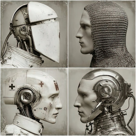 Collage of photos of the head of a mannequin.の素材