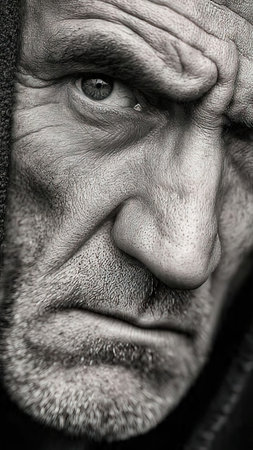 Portrait of a sad elderly man. Black and white photo.の素材