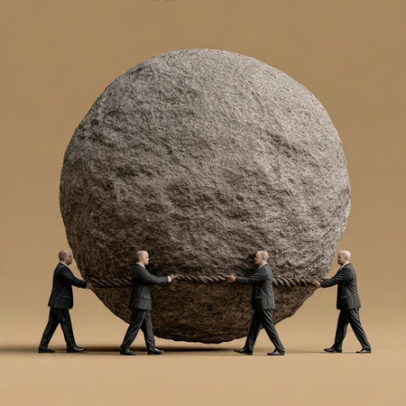 Conceptual image of business people pulling big stone. 3D renderingの素材