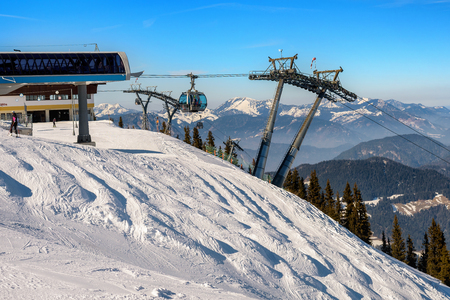 The drop-of station of the chair lift in the Alpsの写真素材