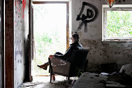 young women in lost place
