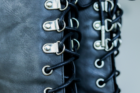 lacing on bootsの写真素材