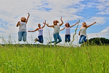 young girls having fun at the garden partyの写真素材