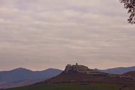 spis castle in slovakia mountainsの写真素材