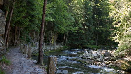 Szklarki Waterfall in Karkonosze Mountains in Polandの写真素材