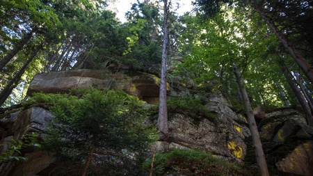 Szklarki Waterfall in Karkonosze Mountains in Polandの写真素材