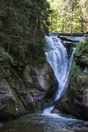 Szklarki Waterfall in Karkonosze Mountains in Polandの写真素材