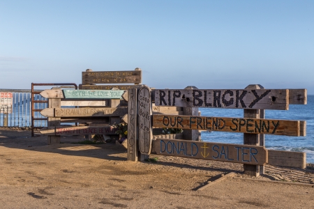 Santa Cruz, CA/ USA -- March 3: A series of makeshift memorials overlook Santa Cruz beach and is  dedicated to sufers who have died in pursuit of their passion. March 3, 2013.のeditorial素材