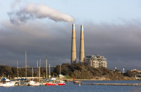 Moss Landing, CA/USA - April 24, 2013: Moss Landing Power Plant is a natural gas power palnt in Monterey County California.  Its stacks are a regional landmark throughout the area. April 24, 2013のeditorial素材