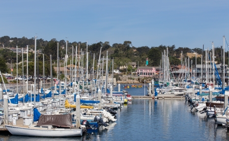 MONTEREY, CA/USA - MAY 22: Historic Monterey Harbor and Marina is in the Monterey Bay National Marine Sanctuary, the largest Marine Sanctuary in the world. May 22, 2013, Monterey, California.のeditorial素材