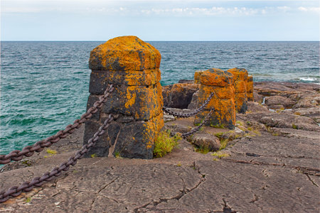 Vintage Fence and Barrier Along Lake Superior Built by Civilian Conservation Corpsの写真素材