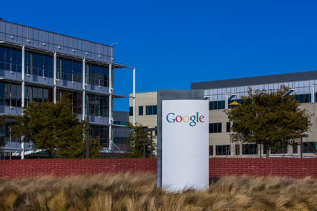 MOUNTAIN VIEW, CA/USA - FEBRUARY 1, 2014: Exterior view of a Google's Googleplex Corporate headquarters. Google is an American multinational corporation specializing in Internet-related services and products.のeditorial素材