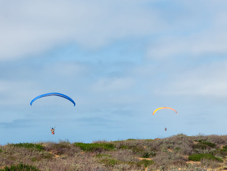 Two Parakiters Sailing Over Monterey Bay at Fort Ord Dunes State Park