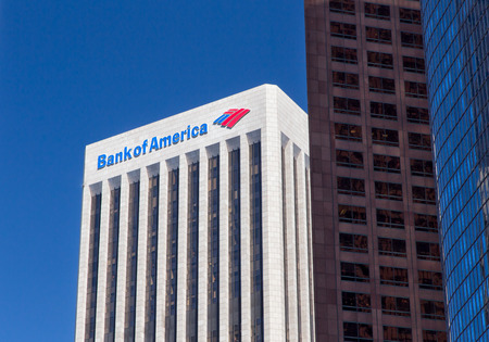 LOS ANGELES, CA/USA - AUGUST 30, 2014: Bank of America Center. Bank of America is an American multinational banking and financial services corporation headquartered in Charlotte, North Carolina.のeditorial素材