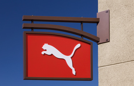 TEJON RANCH, CA/USA - SEPTEMBER 8, 2014: Puma store exterior and logo. Puma SE is a German company that produces athletic and casual footwear and sportswear.のeditorial素材