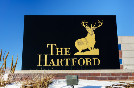 MAPLE GROVE, MN/USA - JANUARY 18, 2015: The Hartford Insurance Company Sign and Logo. The Hartford Financial Services Group, Inc. is a United States-based investment and insurance company.のeditorial素材