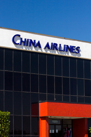 EL SEGUNDO, CA/USA - MARCH 7, 2015: China Airlines facility and logo. China Airlines is the largest airline in Taiwan and the flag carrier of the Republic of China.のeditorial素材