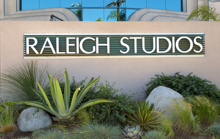 LOS ANGELES, CA/USA - MAY 2, 2015: Raleigh Studios entrance and sign. Raleigh Studios is a motion picture studio in California.のeditorial素材