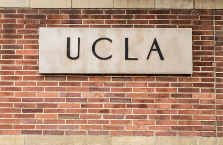 LOS ANGELES, CA/USA - MAY 25, 2015: Entrance sign to UCLA campus. UCLA is a public research university located in the Westwood neighborhood of Los Angeles, California, United States.のeditorial素材