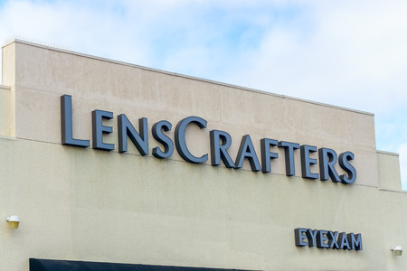 NORTHRIDGE, CA/USA - DECEMBER 28, 2015: LensCrafters store and logo. LensCrafters is a retailer of prescription eyewear, and prescription sunglasses.のeditorial素材