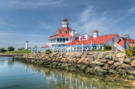 LONG BEACH, CA/USA - MARCH 19, 2016: Parker's Lighthouse restaurant exterior and logo. Parker's Lighthouse is a landmark seafood restaurant in southern California.のeditorial素材