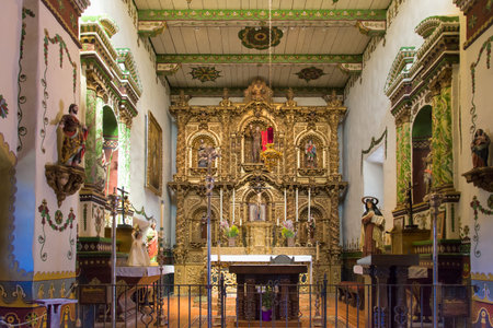SAN JUAN CAPISTRANO, CA/USA - APRIL 2, 2016: Mission San Juan Capistrano chapel.Mission San Juan Capistrano was a Spanish mission in in present-day San Juan Capistrano, California.のeditorial素材