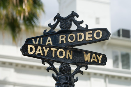 BEVERLY HILLS, CA/USA - APRIL 10, 2016: Via Rodeo street sign on famed Rodeo Drive.のeditorial素材