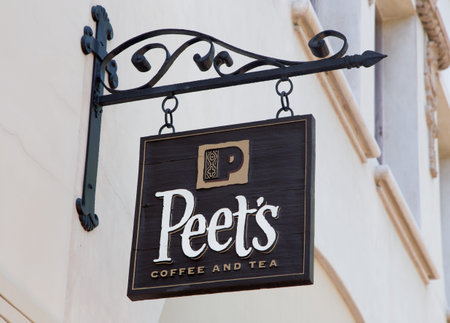 SANTA BARBARA, CA/USA - APRIL 30, 2016: Peet's Coffee and Tea exterior and sign. Peet's Coffee is a...