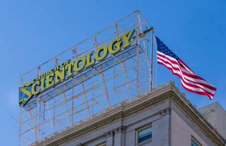 HOLLYWOOD, CA/USA - JULY 9, 2016:  Church of Scientology sign and logo on Hollywood Boulevard.のeditorial素材